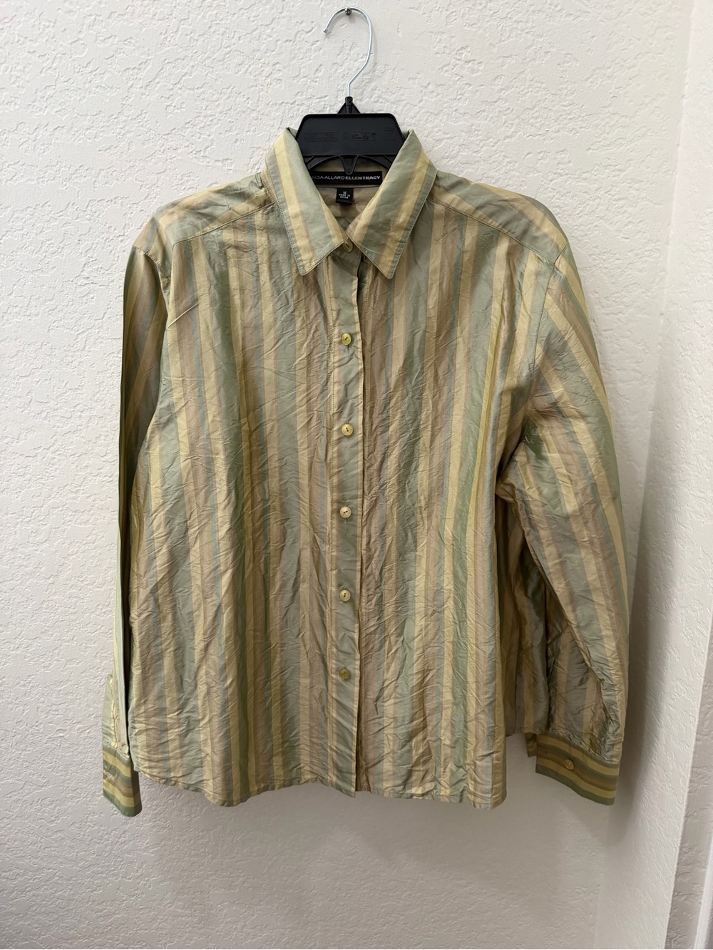 Ellen Tracy Striped Button-Up Silk Shirt